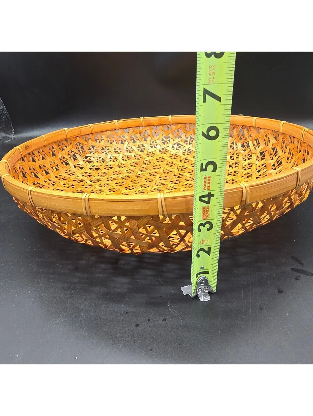 Vintage Japanese Handwoven Bamboo Basket Mutsume Ami Hexagonal Round Tray 16.5